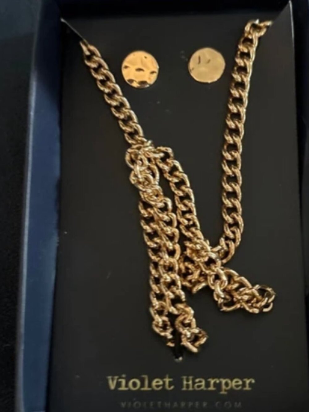 Violet Harper Gold-Tone Chain Necklace & Stud Earrings Set
